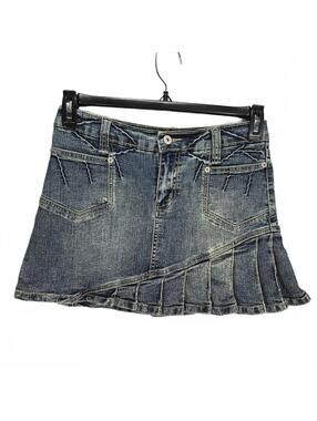 Vanilla Star Denim Mini Skirt Pleated Hem Y2K Grunge Cyber Boho Trashy Chic Sz 5